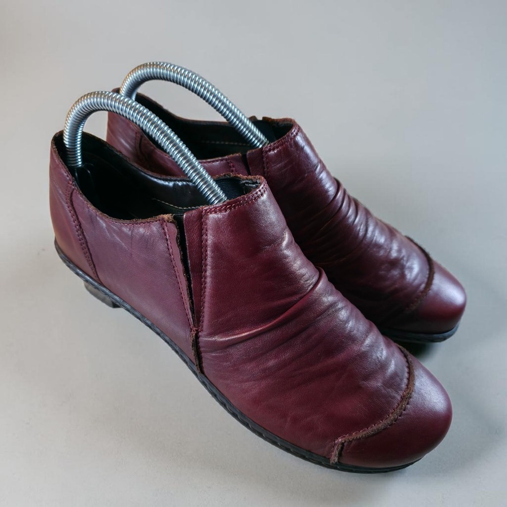 Rieker Louise 80 Slip On Boots Burgundy Red Ruched Leather Womens 38 / 7.5